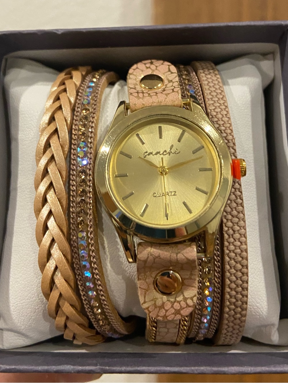 New SAACHI Gold Dial Wrap Watch -
Braided Vegan Leather - Picture 2 of 7